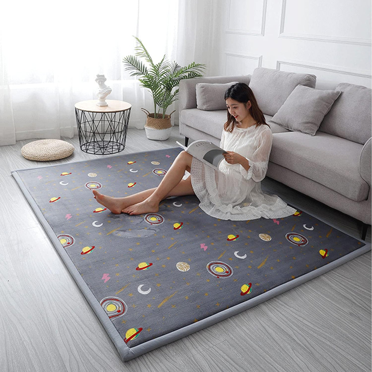Loartee Coral Velvet Area Rug - 1" Thick Memory Foam Baby Play Mat, Washable Toddler Carpet, Home