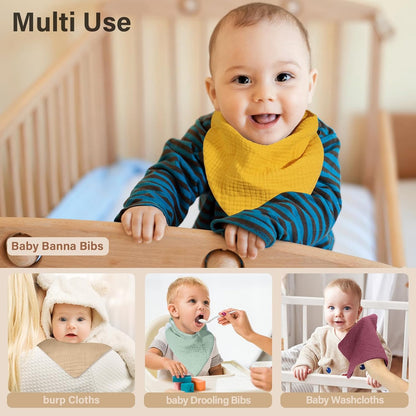 Muslin Baby Bibs,Soft Triangular Baby Bandana Drool Bibs for Baby Boy Girl,Solid Colors Bib for