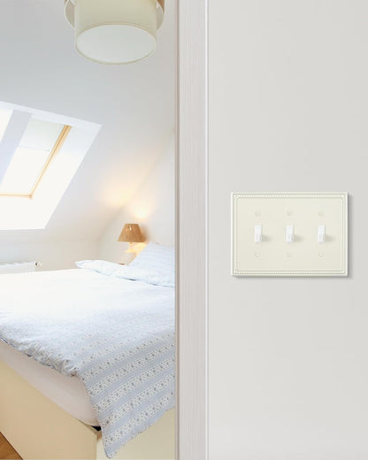 2-Pack Triple Toggle Light Switch Cover Plate, Pearls Decorative Switch Plate Covers, Light Almond