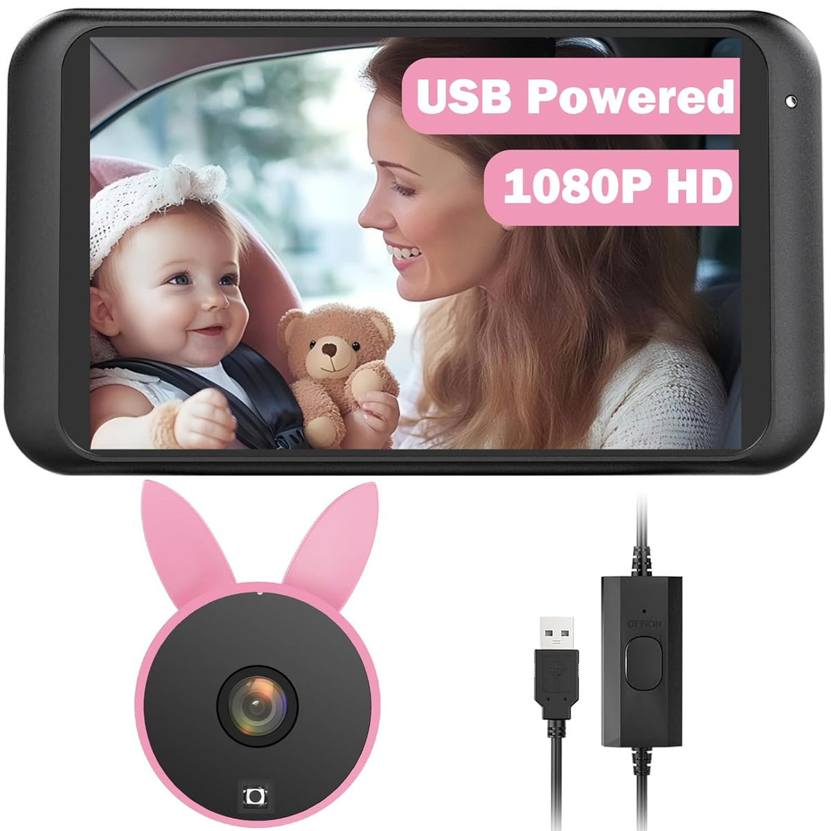 BV2 USB Baby Car Camera: 4.5" 1080P Car Seat Camera with IR Night Vision & Shockproof Clip
