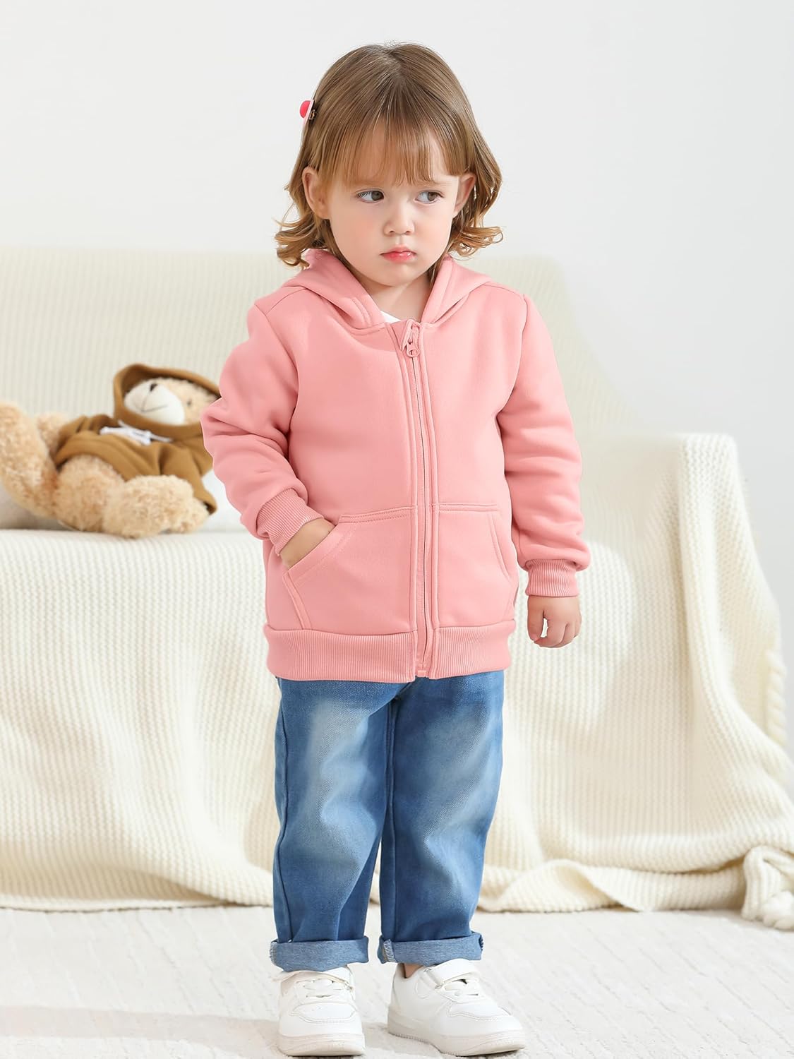Cooraby 3 Pieces Baby and Toddler Girls Fleece Full-Zip Hoodies Lightweight Jacket with Pockets