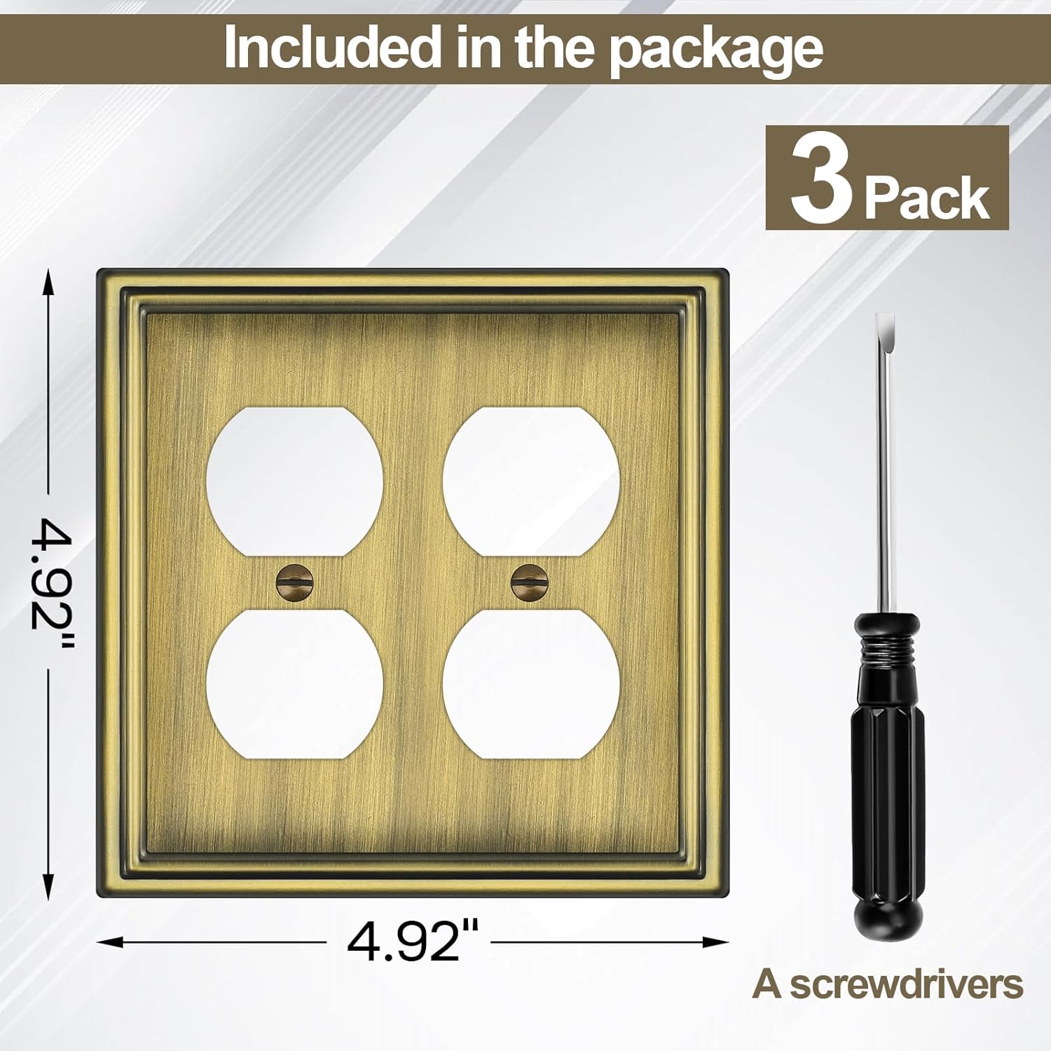 Metal Double Outlet Covers Wall Plate, Antique Brass Decorative Light Switch Plate 2 Gang Duplex