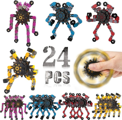 24 Pack Funny Sensory Fidget Toys,Deformable Chain DIY Robot Spinners Fingertip Stress Relief Gyro