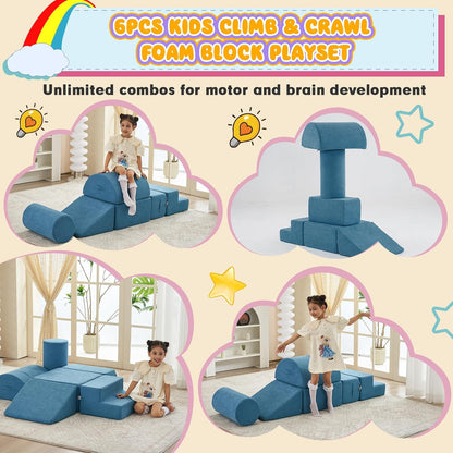 Jela Foam Blocks - Soft Play Equipment with 6 Luxury Miss Fabric Climbing Blocks for Toddlers