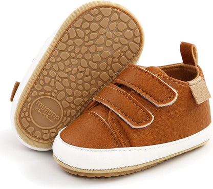 SOFMUO Baby Boys Girls High Top Ankle PU Leather Sneakers Soft Rubber Sole Infant Moccasins Newborn