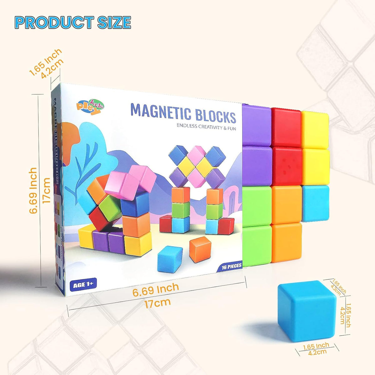 Large Magnetic Building Blocks in 8 Colors, 1.65 Inch Magnet Cubes for Sensory Education, STEM