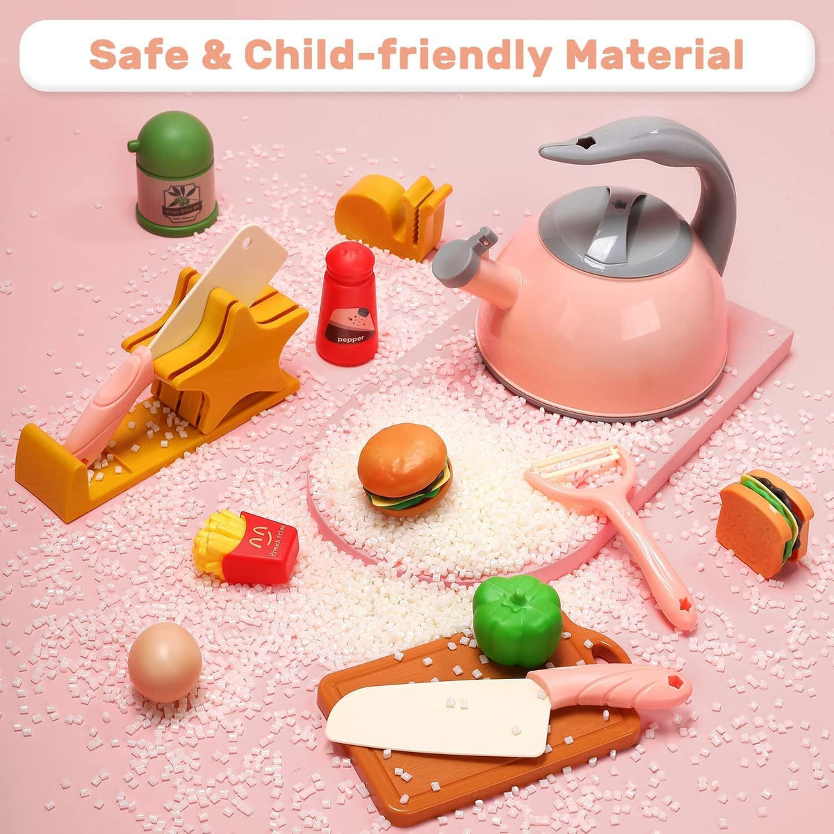 CUTE STONE Play Kitchen Accessories Set, Kids Cooking Toys Set with Play Pots and Pans, Electronic