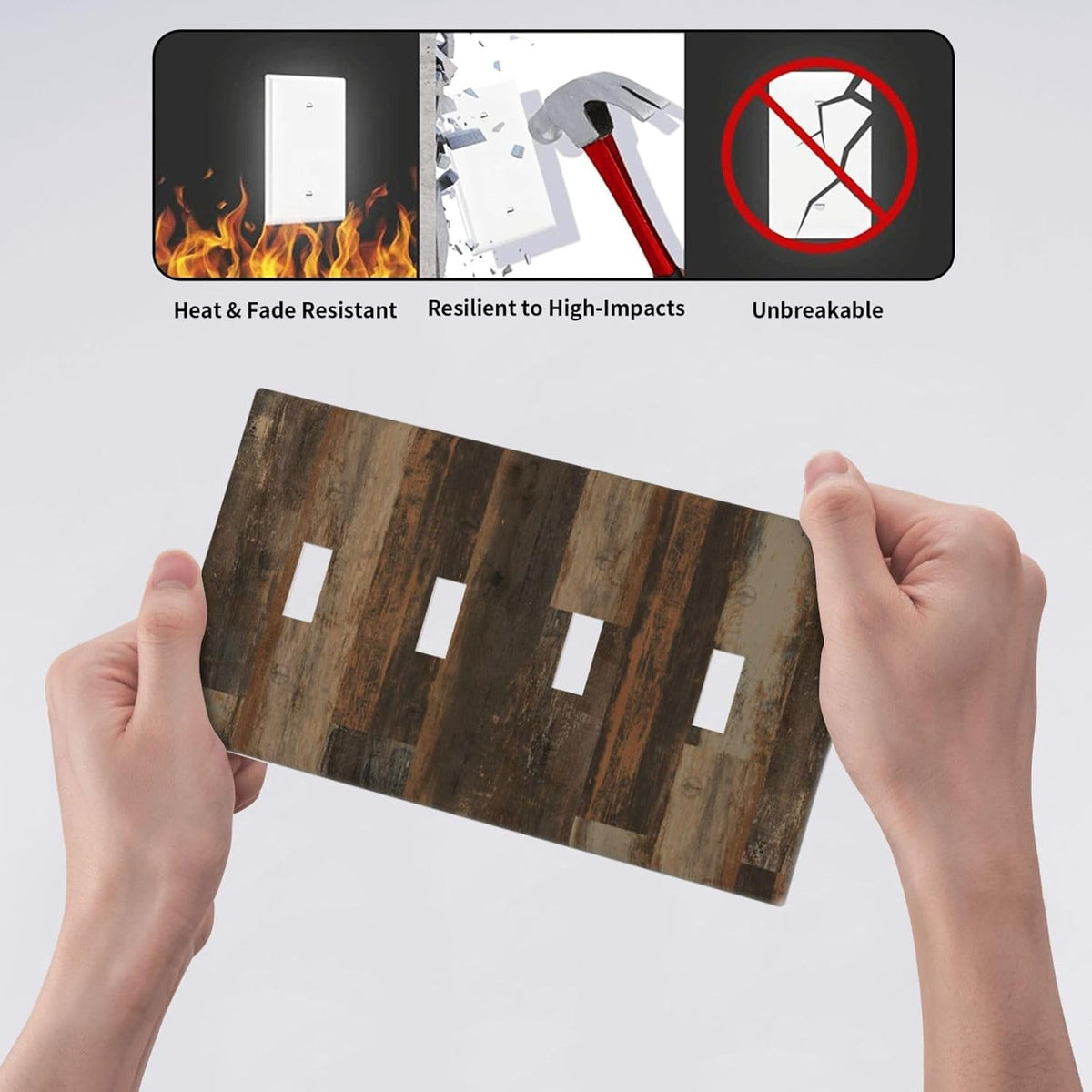 Rustic Brown Wood Grain Dark Oak Light Switch Covers Quad Toggle Electrical Faceplate 4 Gang Wall