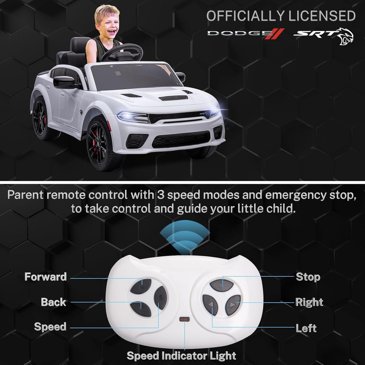 12V 7Ah Kids Electric Ride on Car, Licensed Dodge Charger SRT Hellcat, Battery Powered 4-Wheels Toy