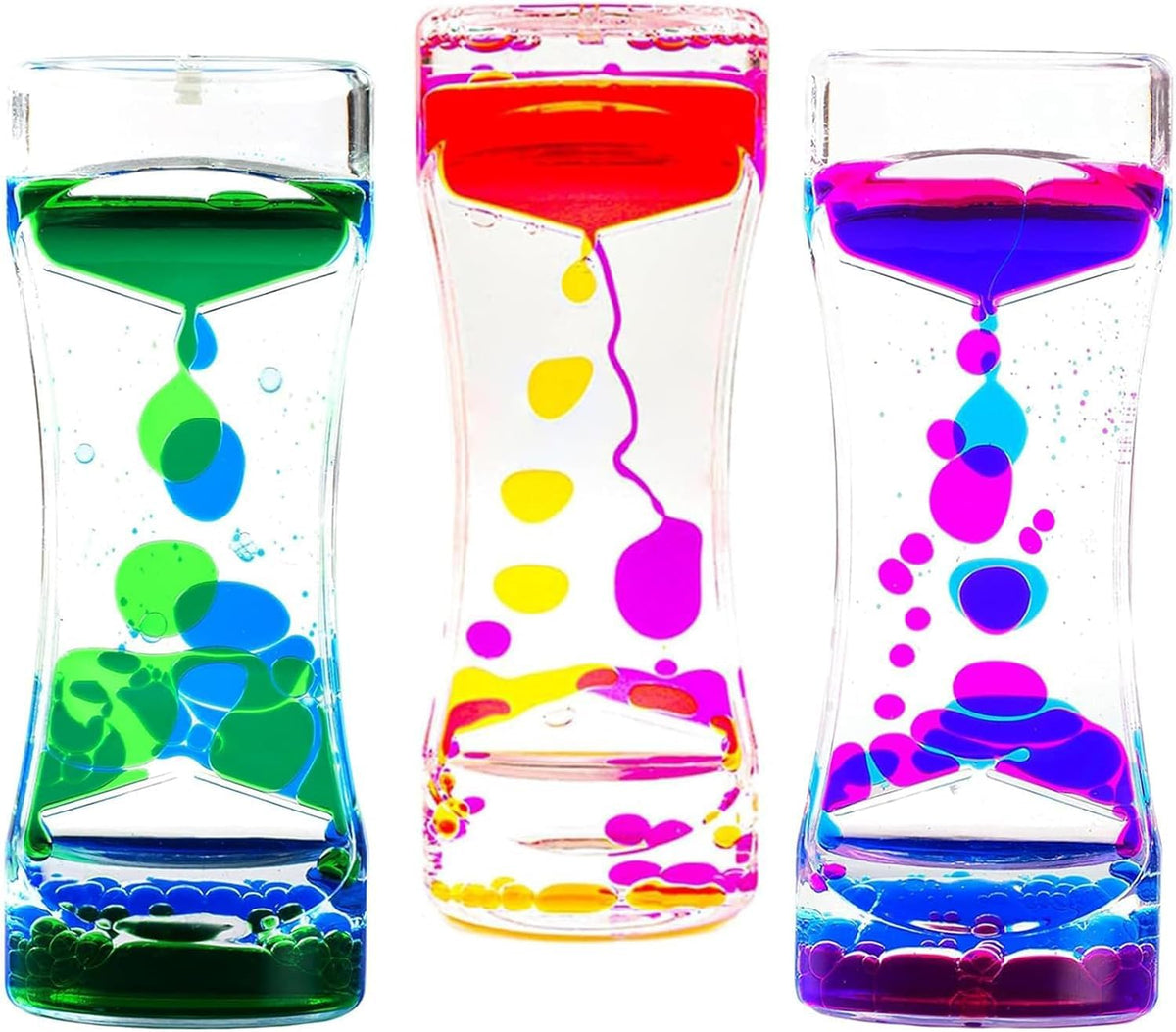 3 Pack Calming Liquid Motion Bubbler, Hourglass Type Bubbler Timer Sensory Toys for Children with