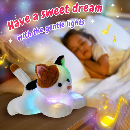 Glow Guards Light up Music Calico Cat Stuffed Animal LED Singing Kitty Soft Plush Toy Pillow with