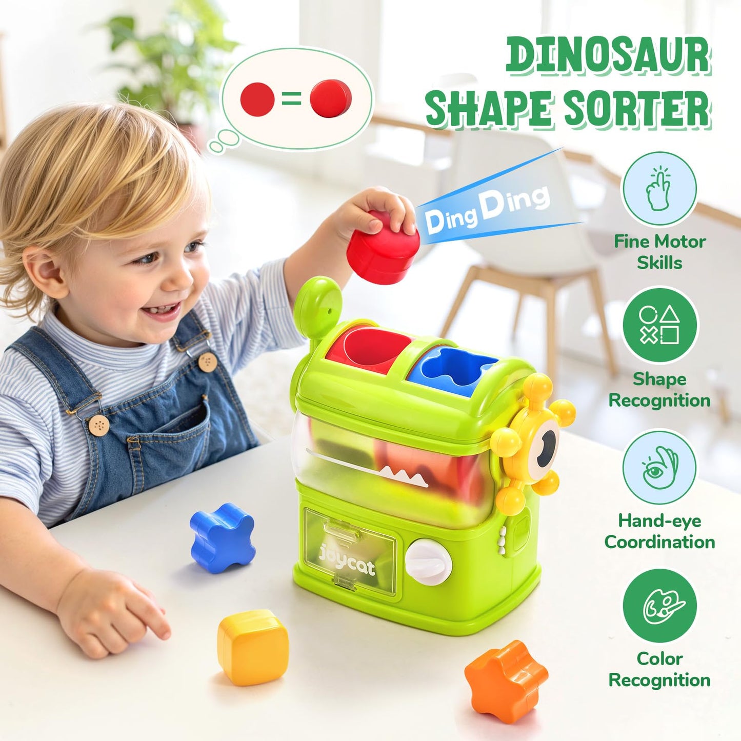 JoyCat Monster Eating The Shapes, Interactive Shape Sorter Toy for Toddlers 1-3, with 6 Rattle