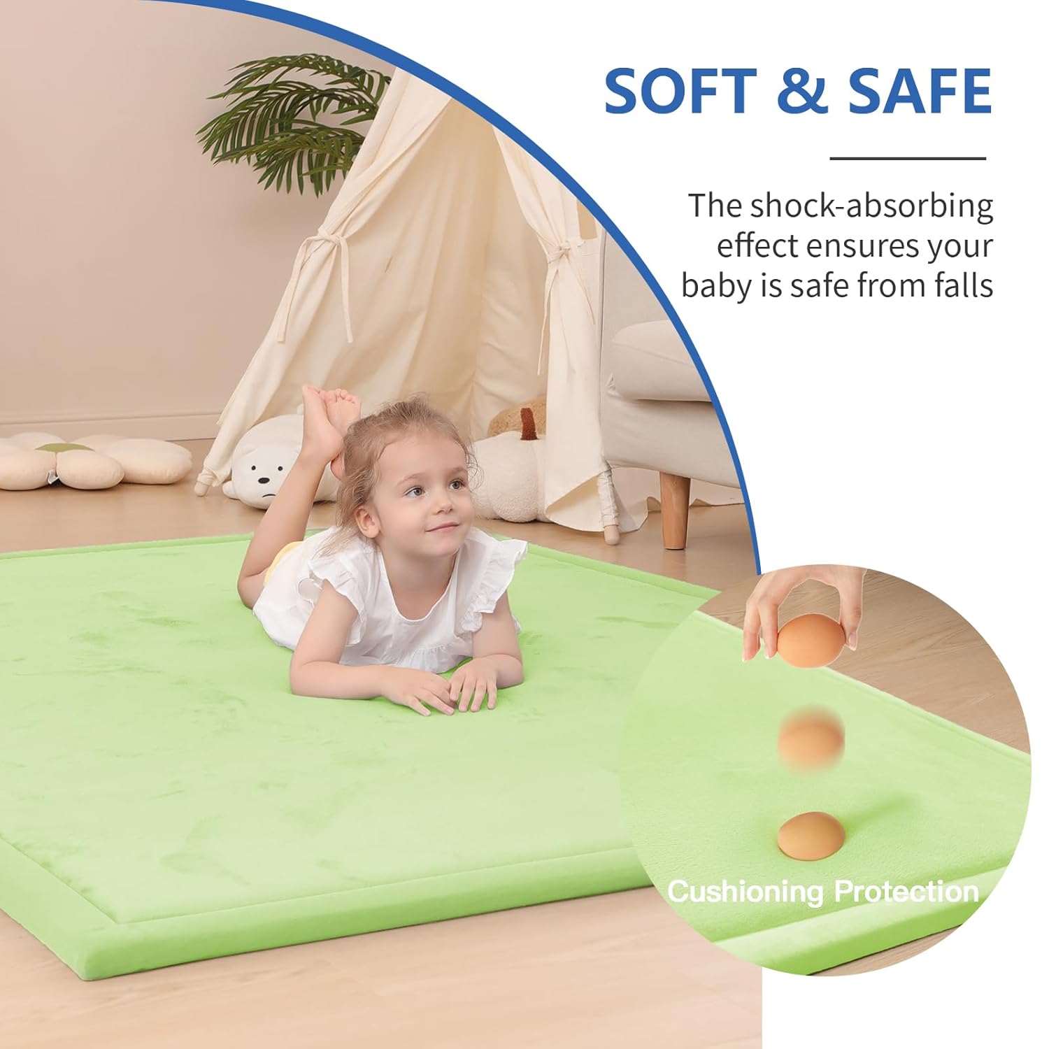 Baby Play Mat for Floor,1.3"Thick Elasti-Foam 50x50 Playpen Mat for Toddlers Infant