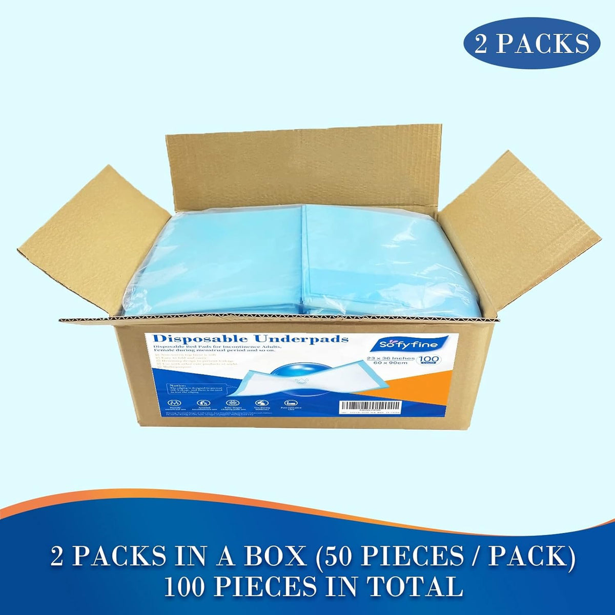 100 Count Disposable Beds Pads,23"x36" Waterproof Adults Incontinence Chucks Underpads,Absorbent