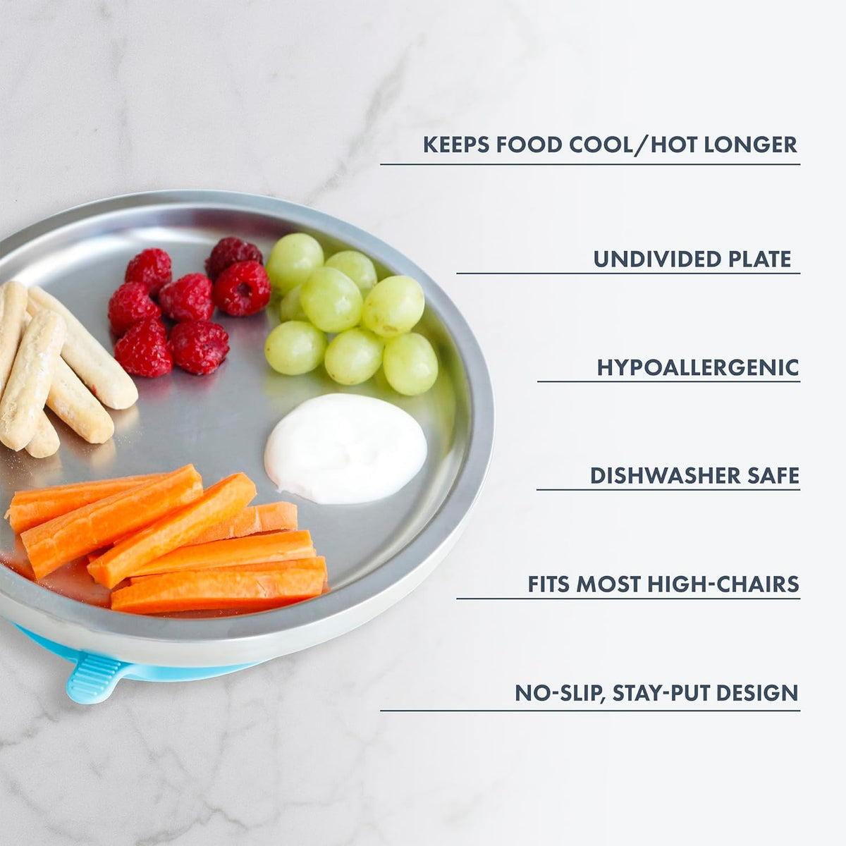 Avanchy Open Baby Plates with Suction – Stainless Steel Divided Plates for Toddlers, BPA-Free