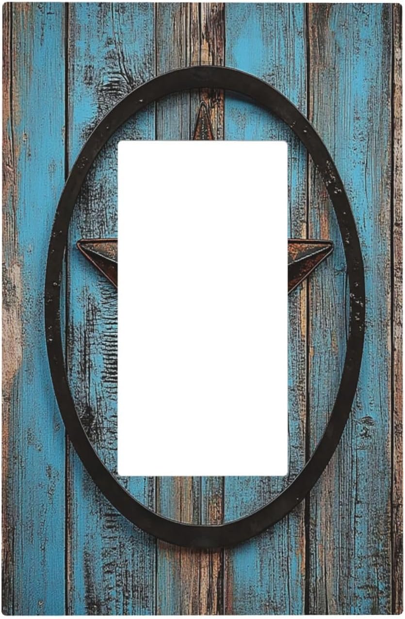 Decorative Outlet Covers Rustic Wood Country Barn Texas Star On Teal 1 Gang Single Rocker Light