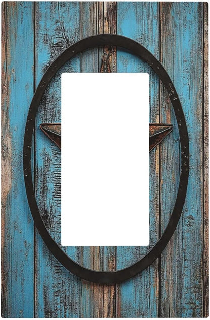 Decorative Outlet Covers Rustic Wood Country Barn Texas Star On Teal 1 Gang Single Rocker Light