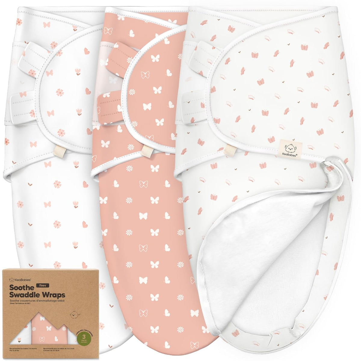 Baby Swaddle Sleep Sacks with Zipper - 3-Pack Swaddles for Newborns 3-6 Months, Infant, Baby Girls