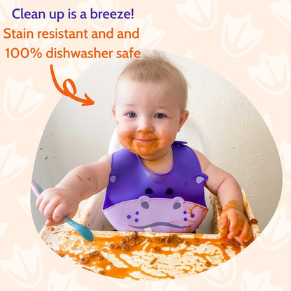 Silly Goose Silicone Animal Baby Bibs for Babies and Toddlers, Waterproof, Adjustable, Soft, Extra