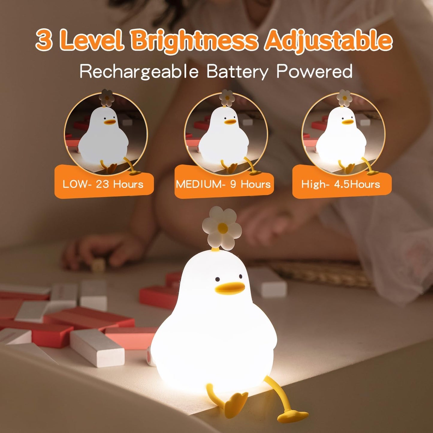 Cute Duck Night Light for Baby, Kids, Toddler, Ambient Nursery Nightlight, Soothing Lamp 3 Level