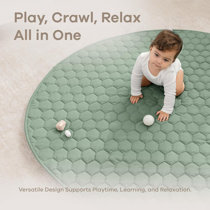 Comfy Cubs Round Kids Play Mat - Large 60 inches Soft Quilted Baby Floor Mat with Non-Slip Bottom