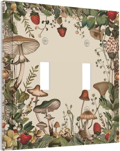 Decorative Switch Covers Plate Rustic Mushroom Garden Red Strawberry 2 Gang Wall Plate Unique