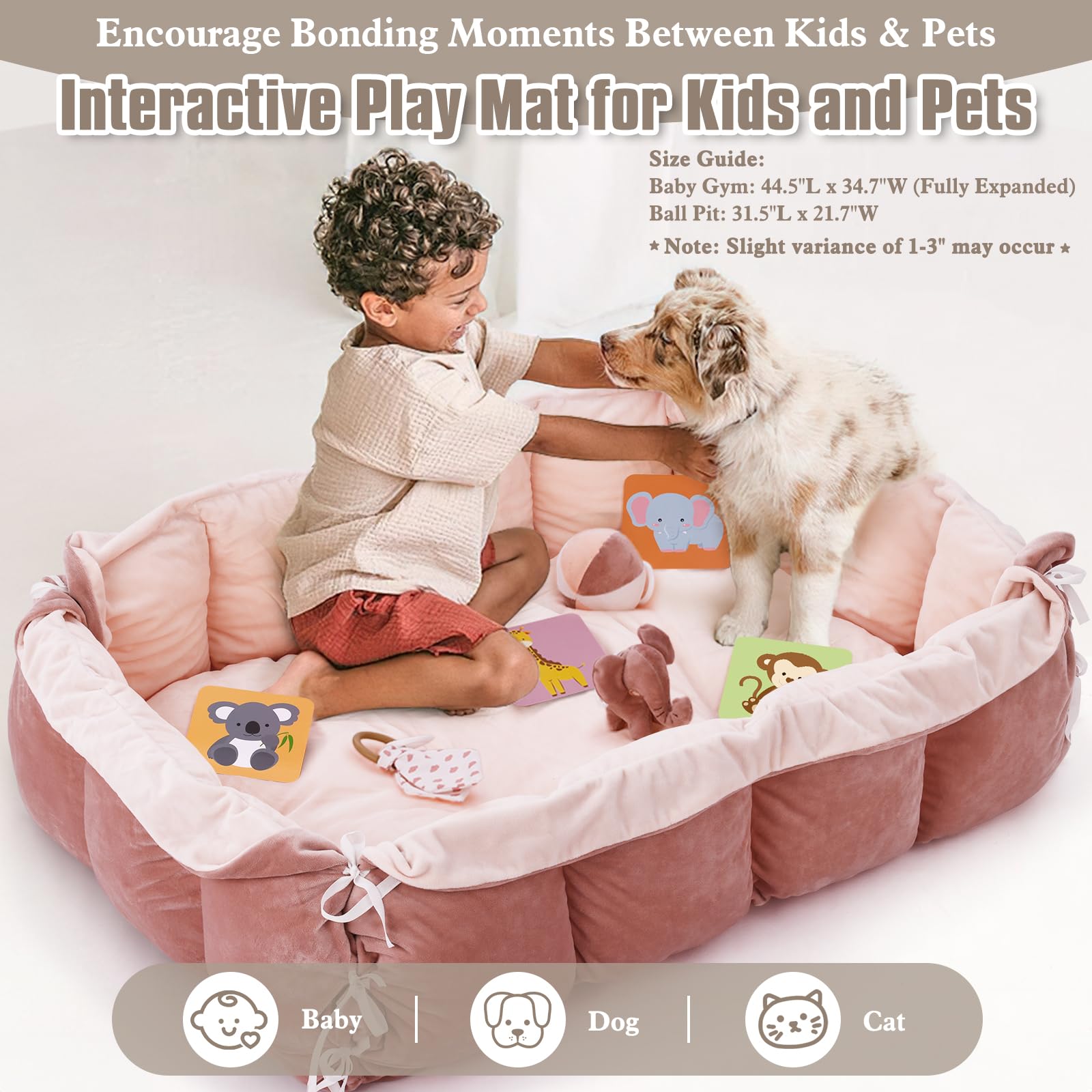 5-in-1 Plush Baby Play Gym, Baby Play Mats, Convertible Baby Gym, Tummy time mat, 6 Sensory Toys