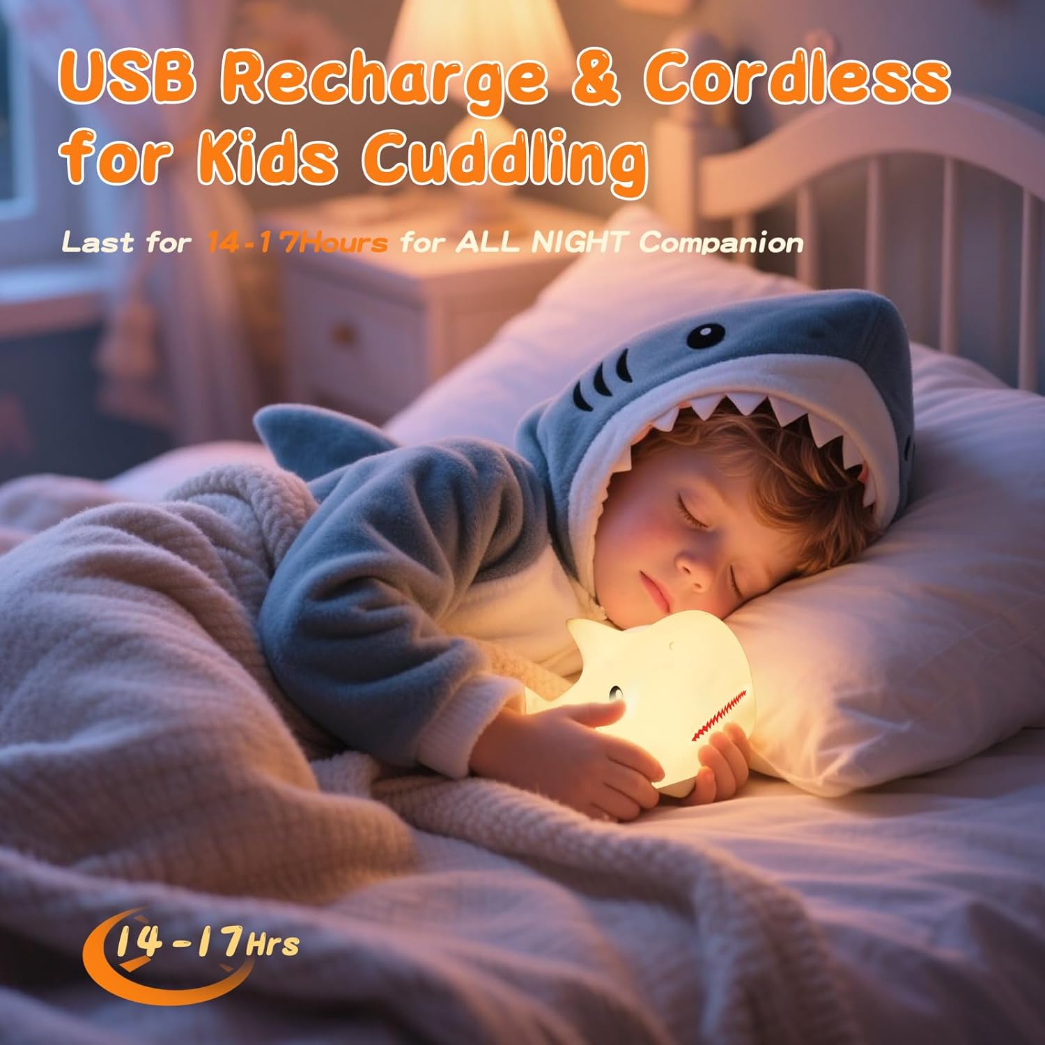 ZKLiLi Shark Night Light, Cute Silicon Night Light for Kids, Nightlight with Remote，Portable