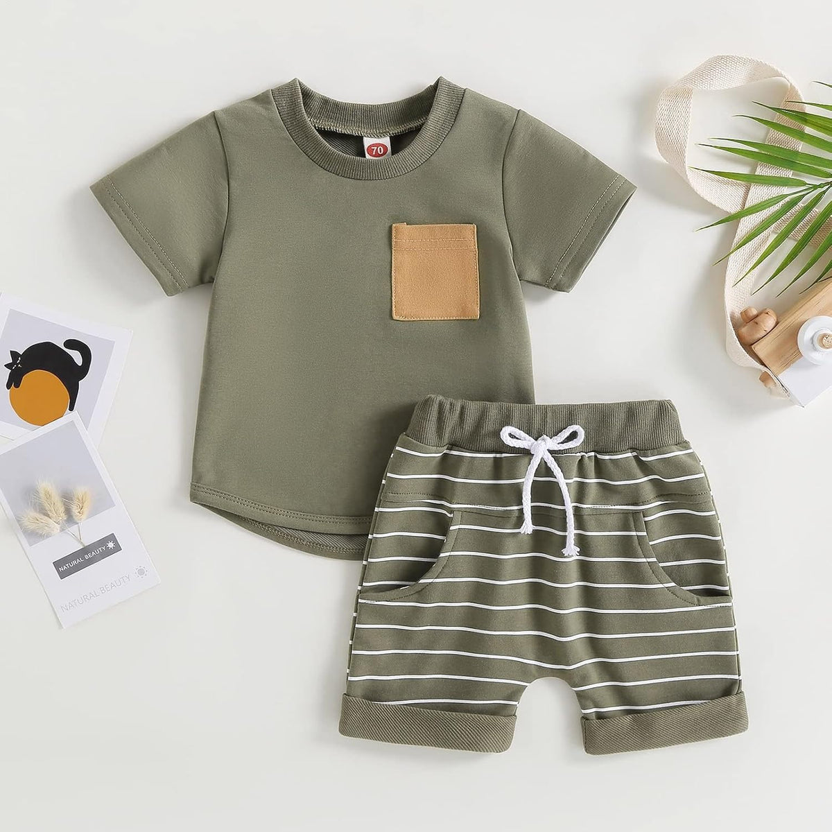 fhutpw Baby Toddler Boy Clothes Summer Outfits 6 12 18 24 Months Patchwork Short Sleeve T Shirt &