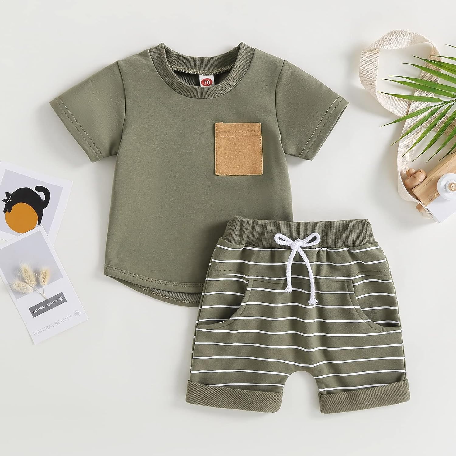 fhutpw Baby Toddler Boy Clothes Summer Outfits 6 12 18 24 Months Patchwork Short Sleeve T Shirt &