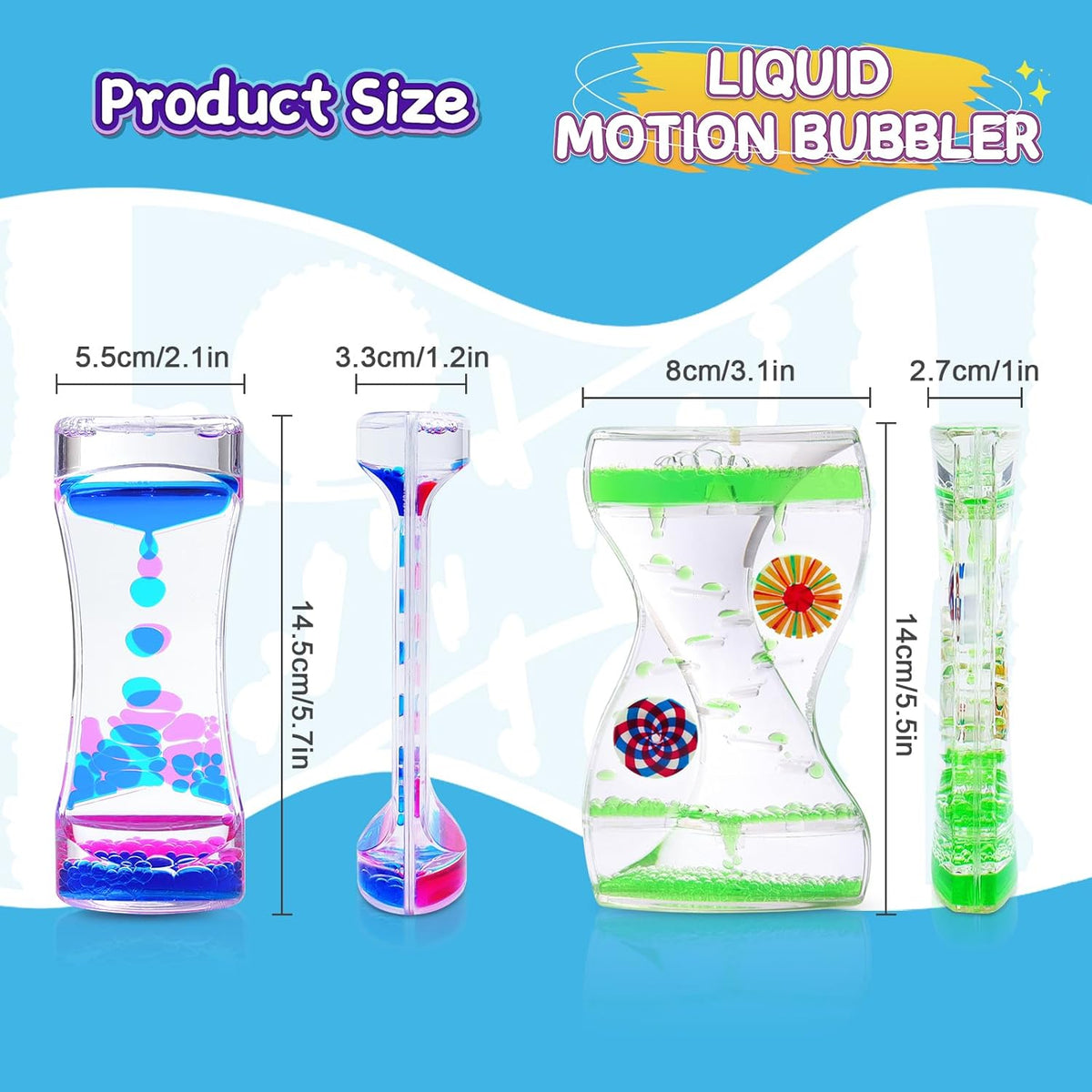 3Pack Liquid Motion Bubbler Timer for Caliming Sensory Toys, Autism Toys,Fidget Toy, Children