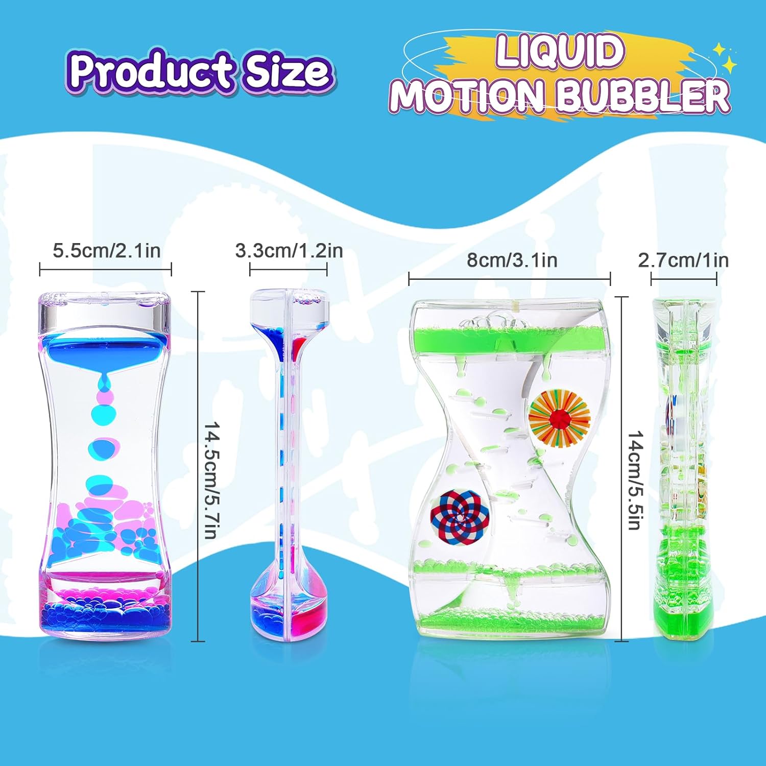 3Pack Liquid Motion Bubbler Timer for Caliming Sensory Toys, Autism Toys,Fidget Toy, Children