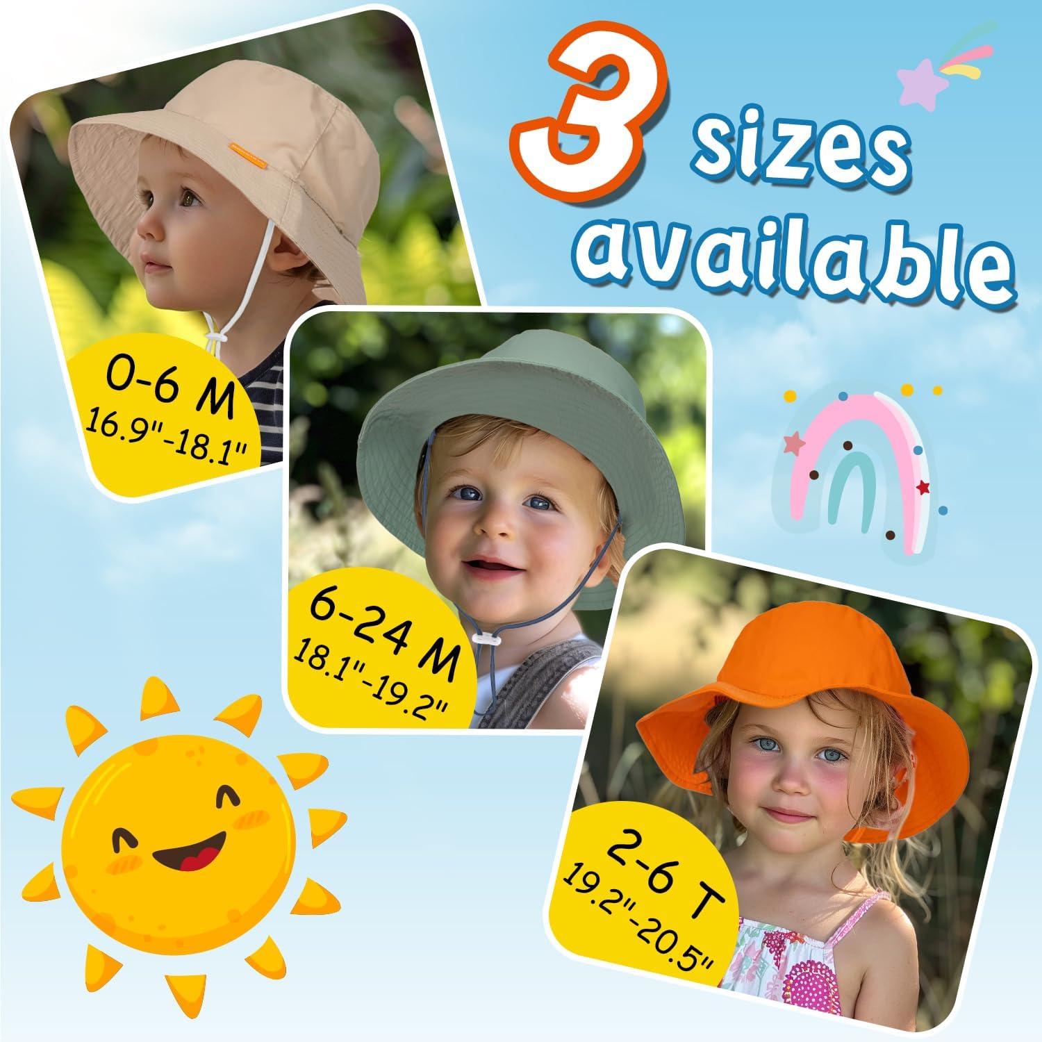 Baby Sun Hat Kids Summer UPF 50+ Toddler Bucket Hat Wide Brim Adjustable Beach Hats for Boys Girls