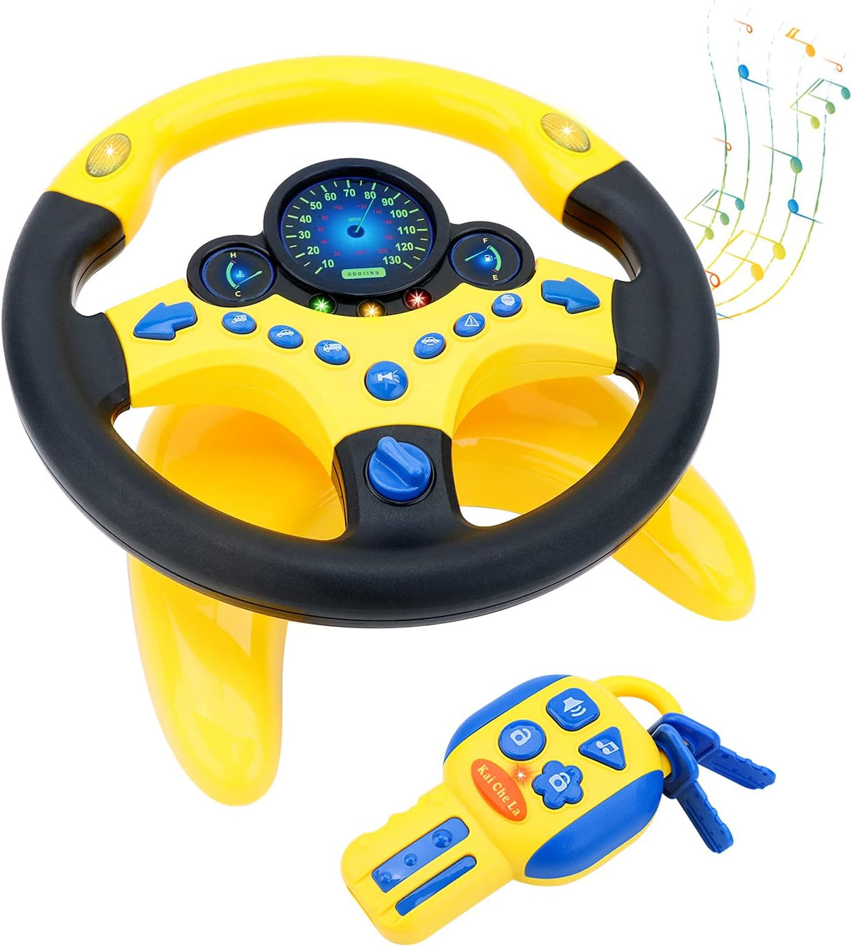 deAO Kids Steering Wheel for Backseat with Car Key Pretend Driving Simulated Driving Steering Wheel