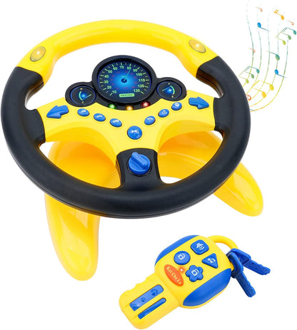 deAO Kids Steering Wheel for Backseat with Car Key Pretend Driving Simulated Driving Steering Wheel