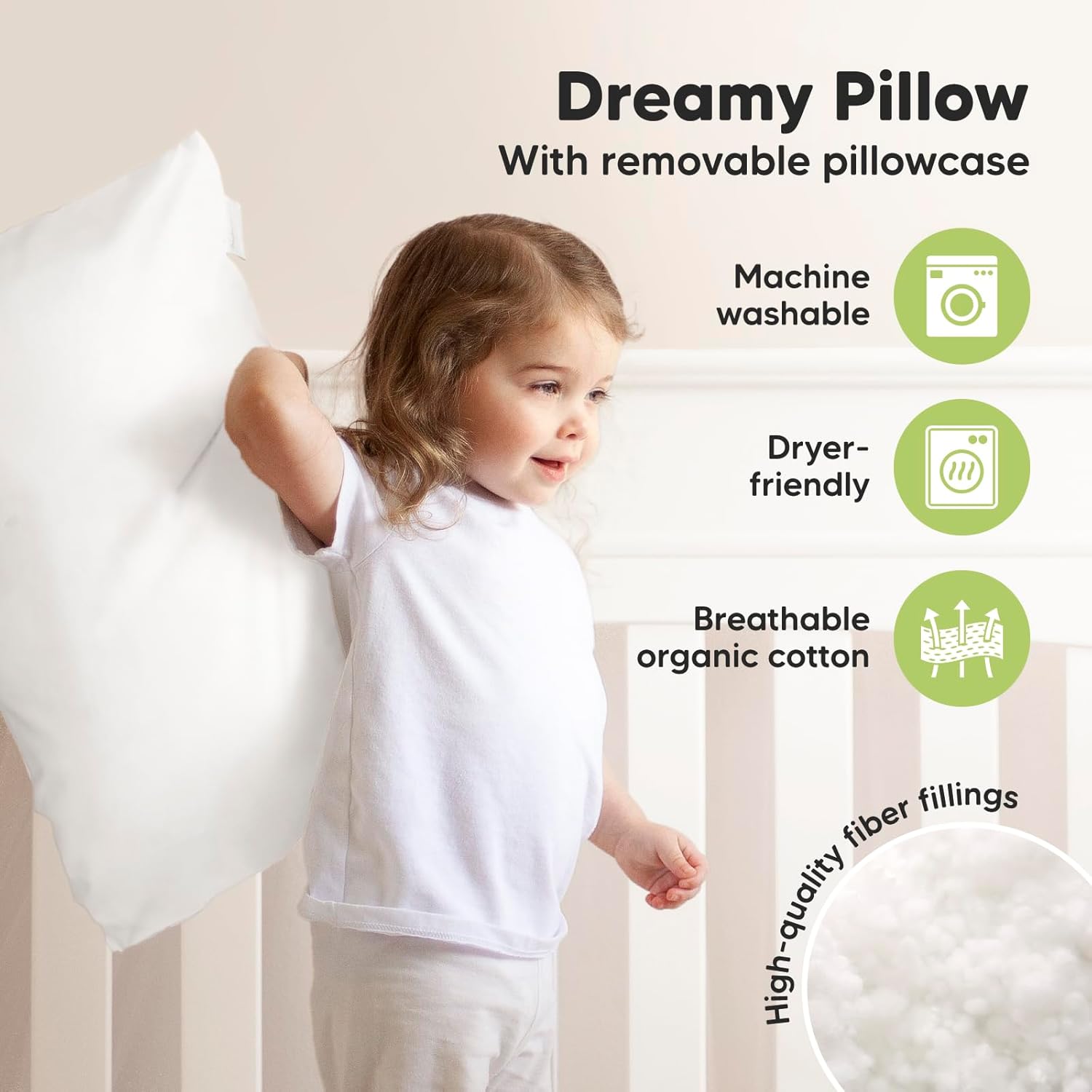 KeaBabies Toddler Pillow with Pillowcase, Jumbo 14X20 - Soft Organic Cotton Toddler Pillows for