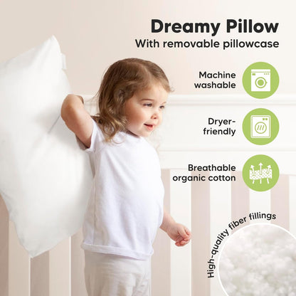 KeaBabies Toddler Pillow with Pillowcase, Jumbo 14X20 - Soft Organic Cotton Toddler Pillows for