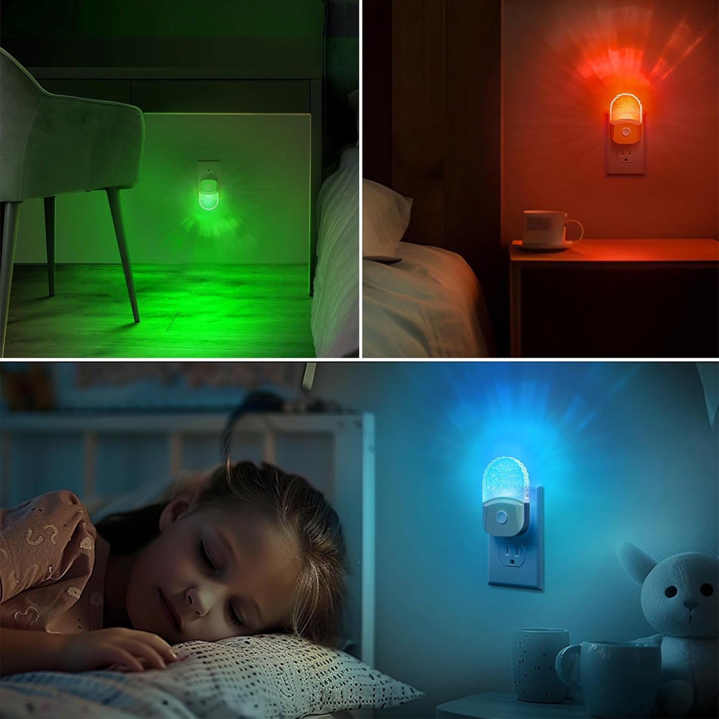 Night Lights Plug into Wall, 2 Pack, Night Light Color Changing, LED Acrylic 8 Colors RGB, Gold