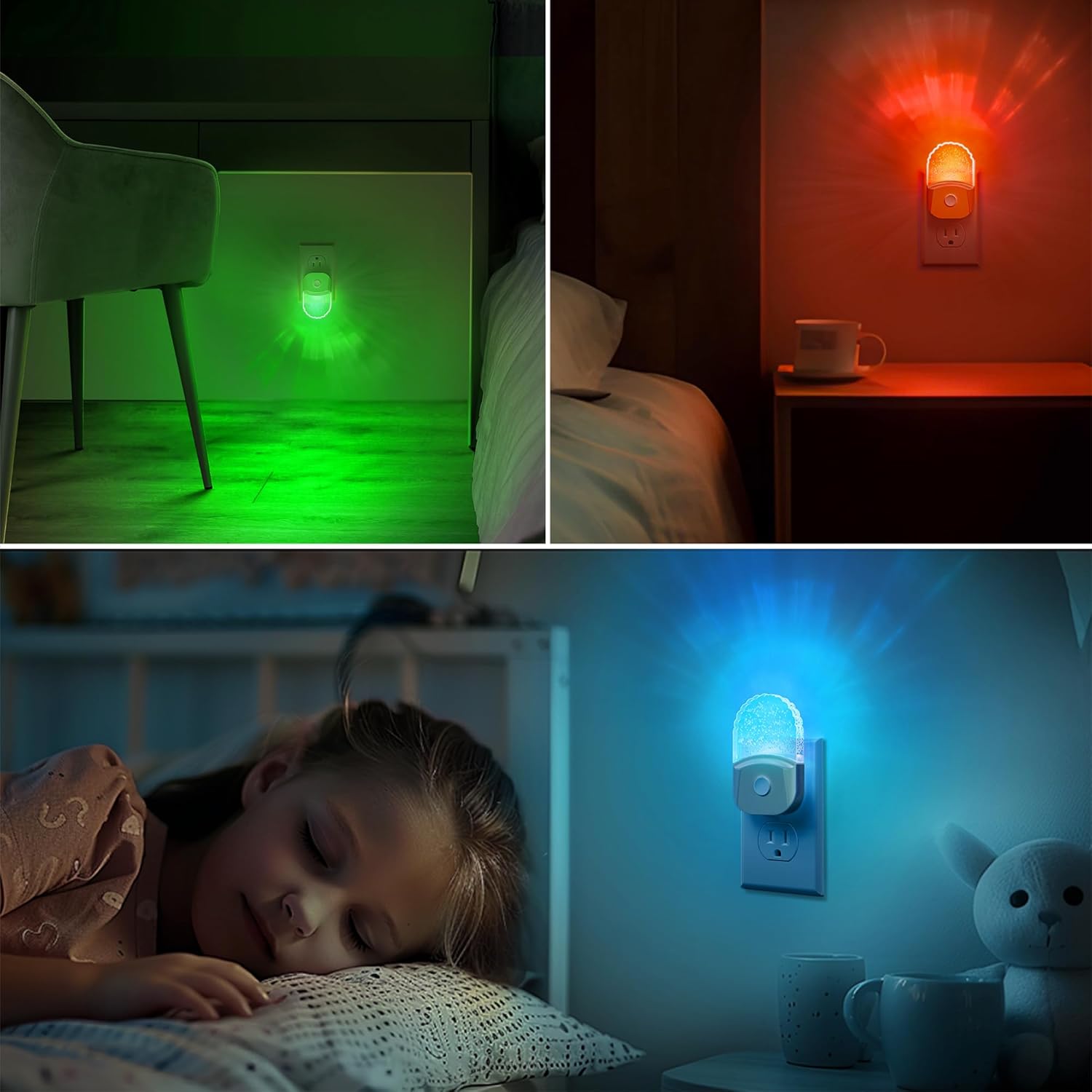 Night Lights Plug into Wall, 2 Pack, Night Light Color Changing, LED Acrylic 8 Colors RGB, Gold