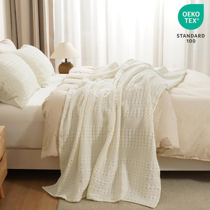 PHF 100% Cotton Waffle Weave Throw Blanket, Soft Lightweight Breathable Cozy Summer Throws for