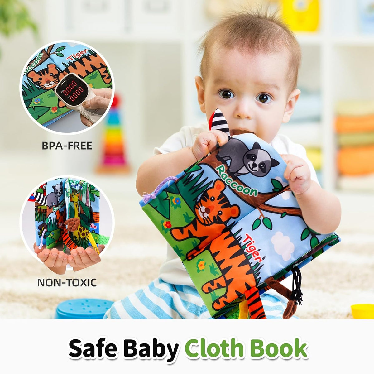 Jollybaby Crinkle Books for Babies, Sensory Soft Touch and Feel Baby Toys for 0-6 Months Infants