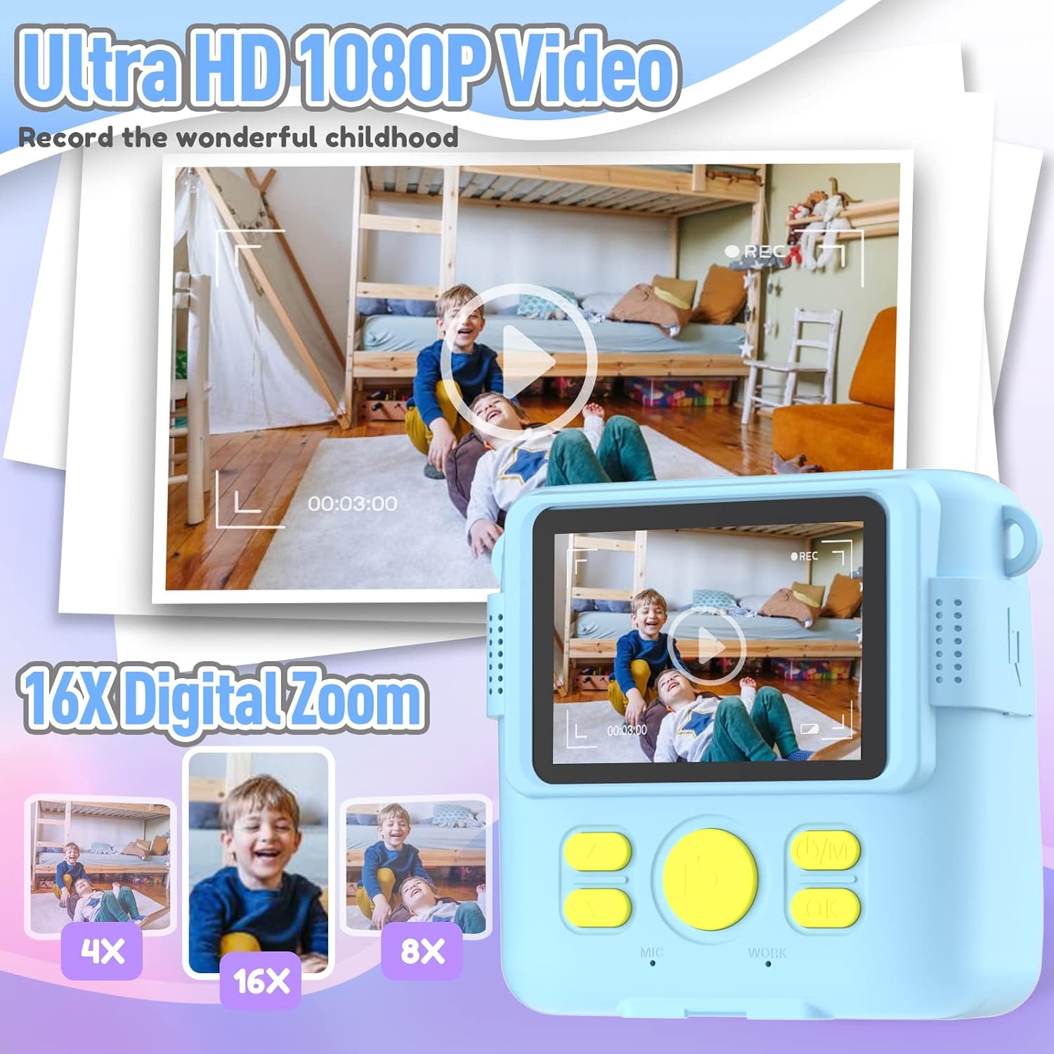 Kids Camera Instant Print, Christmas Birthday Gifts for Kids Age 3-12, Selfie Digital Camera with