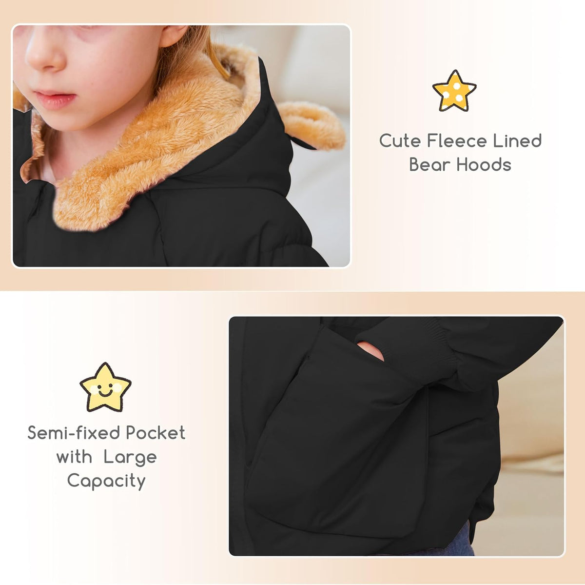 TUONROAD Baby Girls Coats for 6 Months-5 Years Toddlers Boy Winter Jacket Warm Bear Hooded Outdoor