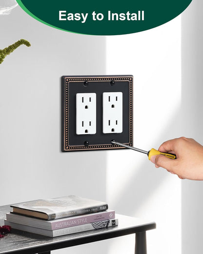 2-Pack Double Decorator Outlet Cover Plate, Pearls Decorative Switch Plates and Outlet Covers, 2