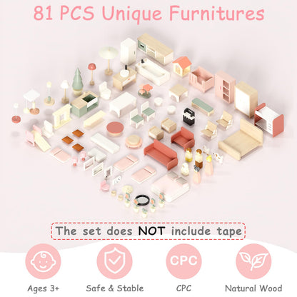 Wooden Doll House, Toddlers Dollhouse for Kids 3+ Year, 8 Rooms Play House