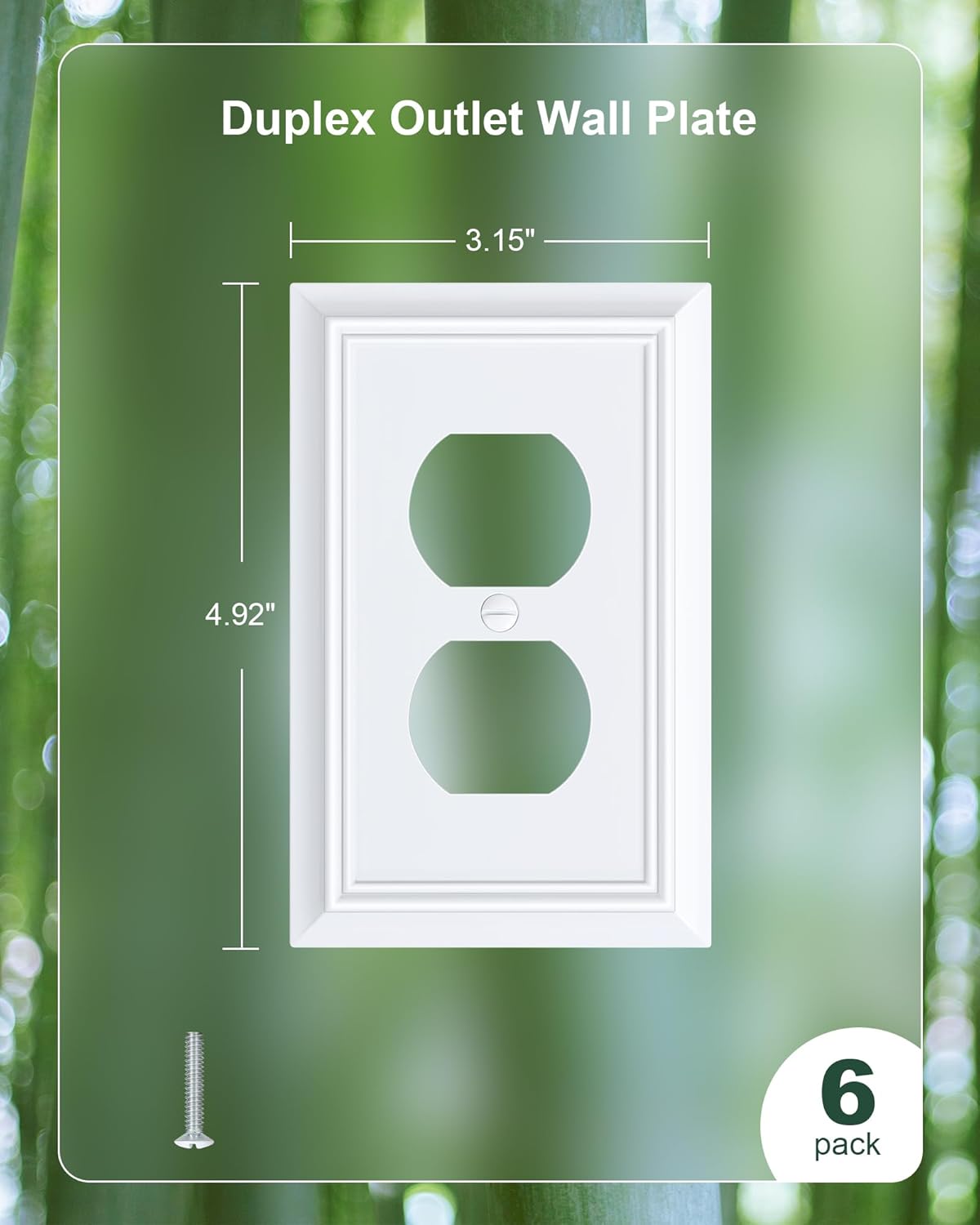 6-Pack Duplex Outlet Cover Plate, Decorative Pure White Switch Plates and Outlet Covers, Natural
