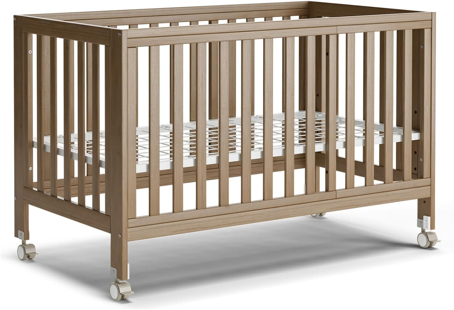 EvoNest Baby Crib, 11 in 1 Convertible Mini Crib with Wheels, 100% New Zealand Wood Growing Bed, 4