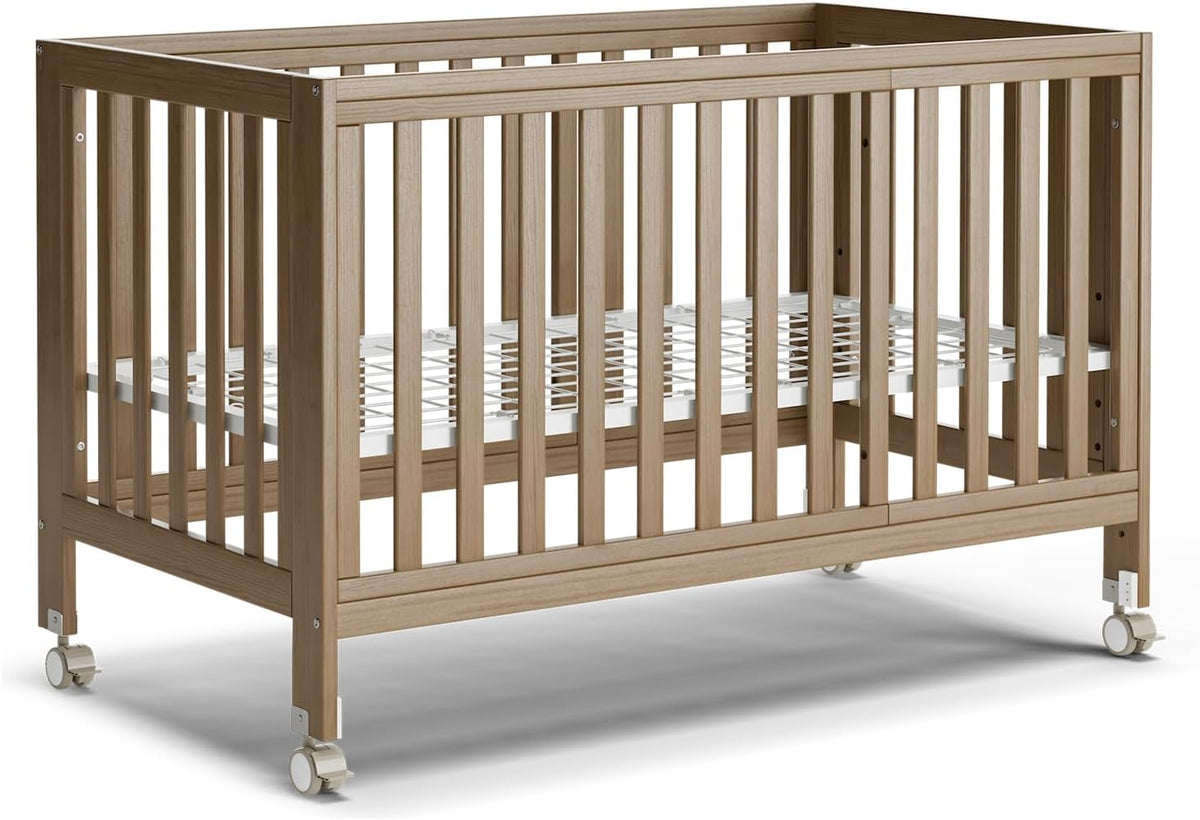 EvoNest Baby Crib, 11 in 1 Convertible Mini Crib with Wheels, 100% New Zealand Wood Growing Bed, 4