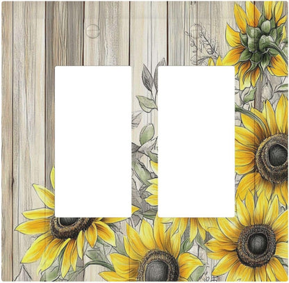 Decorative Outlet Covers Floral Sunflower Rustic Flower Vintage Wood 2 Gang Double Gfci Rocker