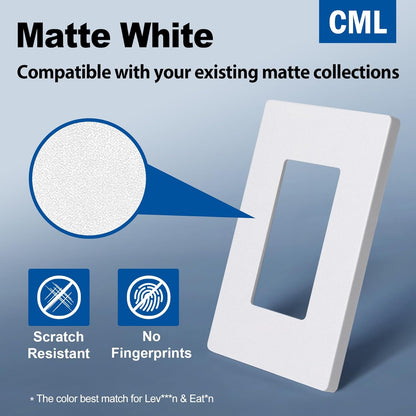 CML Matte White 1-Gang Screwless Decorative Wall Plates, 120 Pack Decorator Light Switch Covers